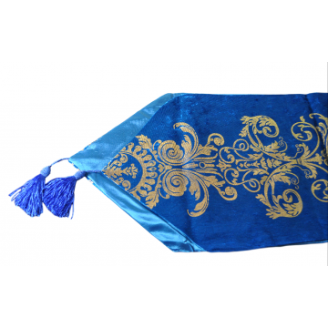 Chemin de table "Bleu de Chine " Bleu et Or Éclatants 210cm 