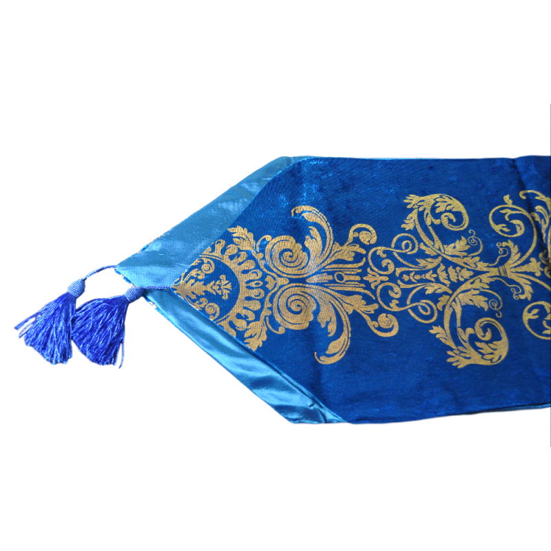 Chemin de table "Bleu de Chine " Bleu et Or Éclatants 210cm 