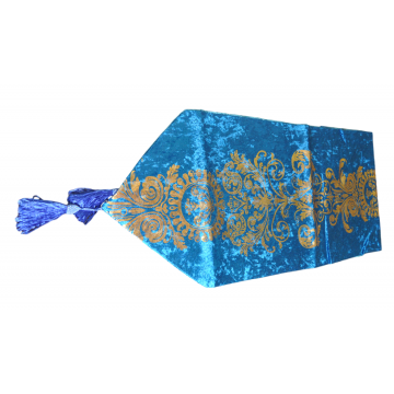 Chemin de table "Bleu de Chine " Bleu et Or Éclatants 210cm 